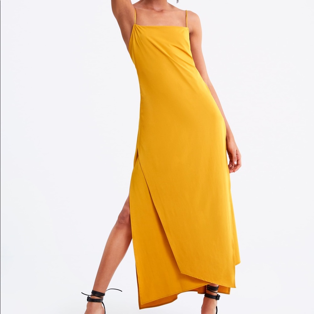 ZARA mustard slip dress with slits